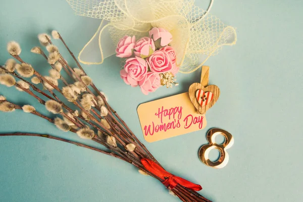 Щасливі Відзначати Міжнародний Жіночий День Березня Вітальний Расову Карту Роуз — стокове фото