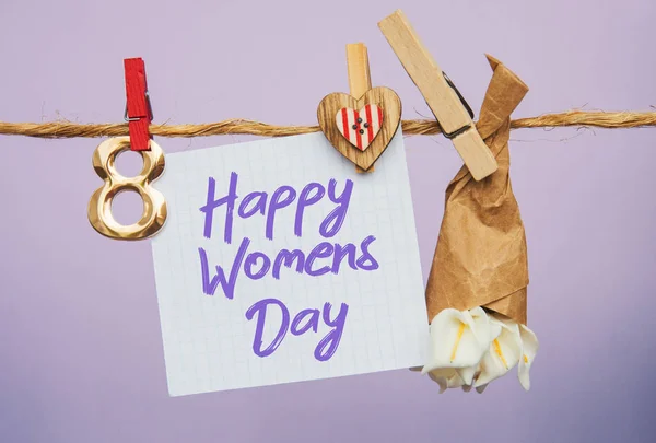 Tarjeta Del Día Mujer Feliz Celebrar Marzo Forma Piruleta Figura — Foto de Stock