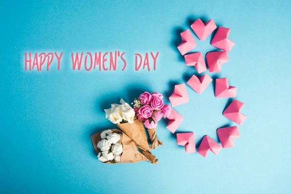 Uluslararası Kadın Gününü Kutlamak Mart Tebrik Kartı Gül Renkli Kağıt — Stok fotoğraf