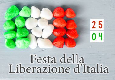 April 25 Liberation Day Text in italian card. Flower poppy and italy flag. selective focus image  clipart