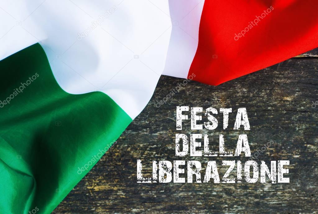 April 25 Liberation Day Text in italian card. Flower poppy and italy flag. selective focus image 