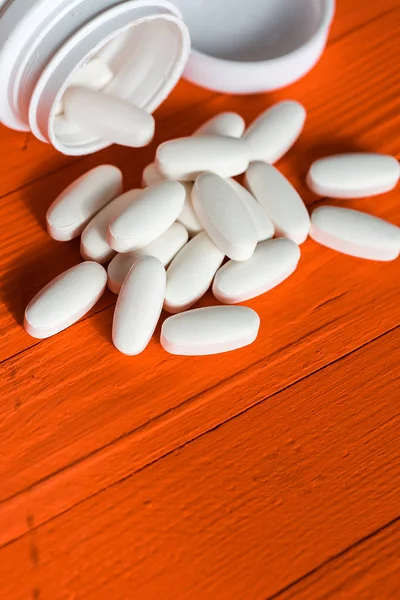 Gyógyszertár Téma Kezelés Gyógyszer Gyógyszerészeti Gyógyszer Nagy Fehér Tabletták Kábítószer — Stock Fotó