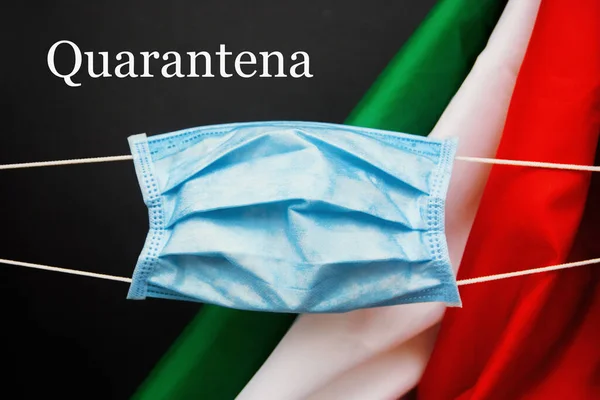 protective face mask against italian flag - Coronavirus concept Pandemic in Italy