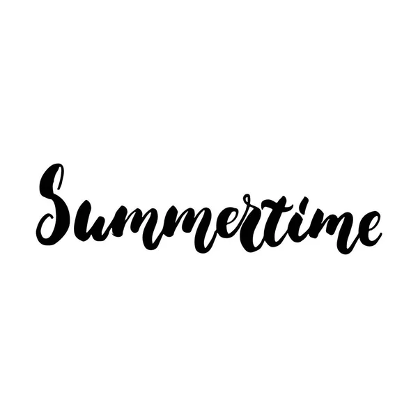 Summertime - hand drawn lettering quote isolated on the white background. Fun brush ink inscription for photo overlays, greeting card or t-shirt print, poster design. — Stock Vector