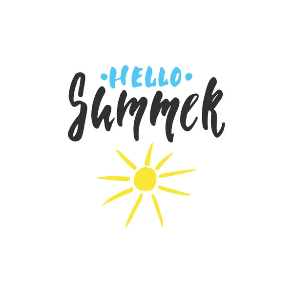 Hello Summer - citation de lettrage dessinée à la main isolée sur le fond blanc. Inscription amusante à l'encre de pinceau pour superpositions de photos, impression de carte de vœux ou de t-shirt, conception d'affiches . — Image vectorielle