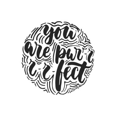Purrrfect - elle çizilmiş yazı alıntı beyaz arka plan üzerinde izole dans vardır. Eğlenceli fırça mürekkep yazıt fotoğraf bindirmeleri, tebrik kartı veya t-shirt baskı, poster tasarımı.