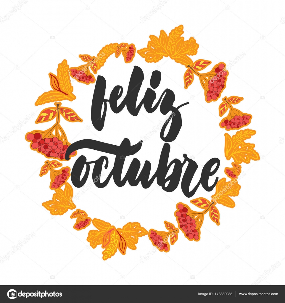 Feliz octubre happy october in spanish, hand drawn latin autumn month