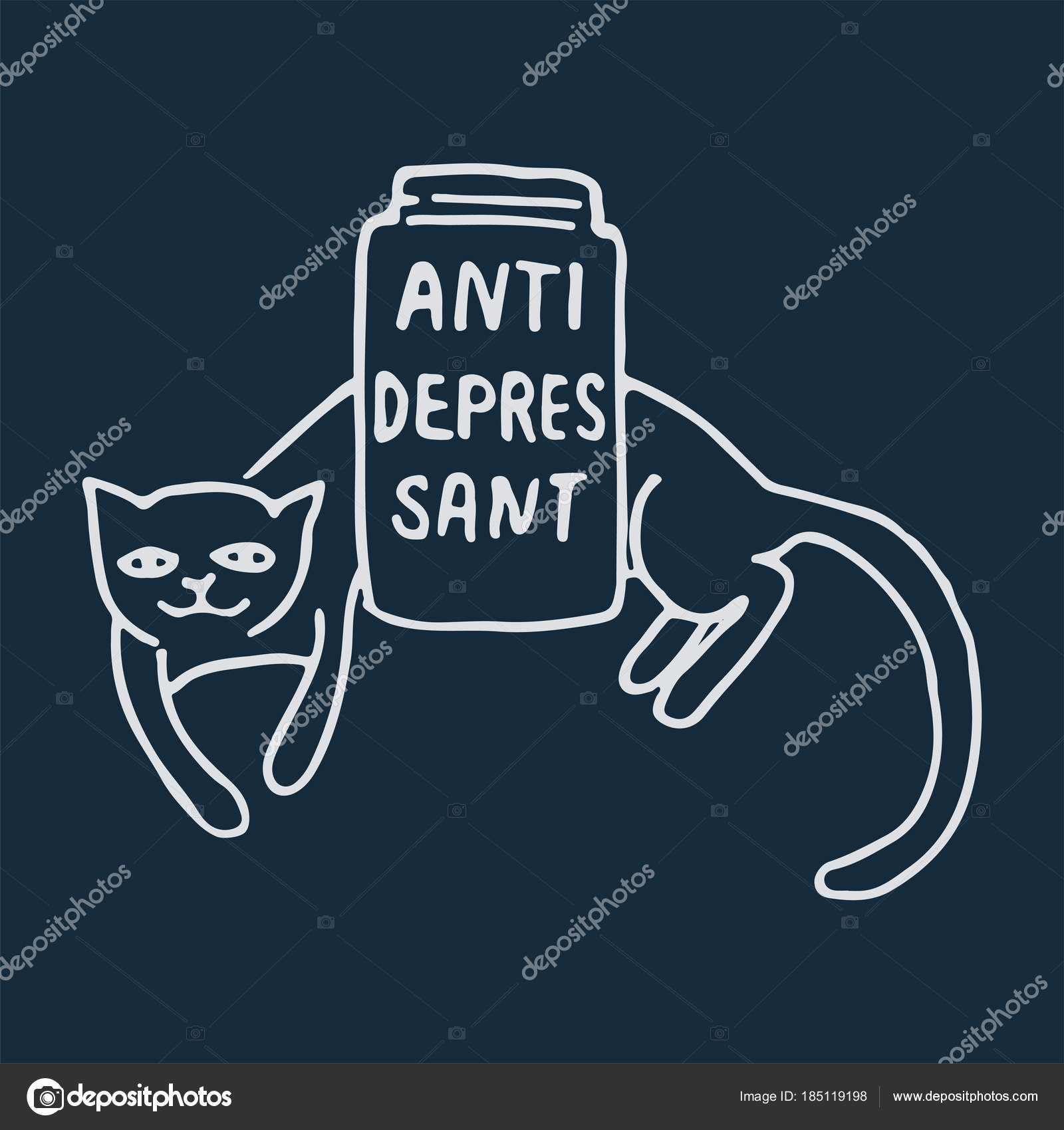 Kedi antidepresan koyu mavi zemin üzerine hayvan severler için ifade