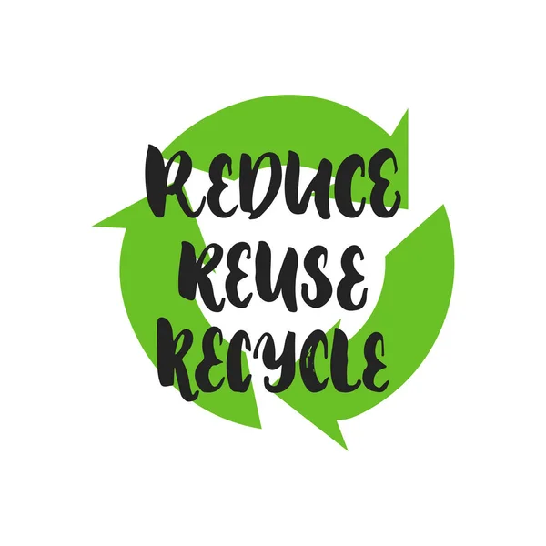 Verminderen van Reuse Recycle - hand getrokken belettering zin geïsoleerd op de zwarte achtergrond. Leuk borstel inkt vectorillustratie voor banners, wenskaart, posterontwerp. — Stockvector