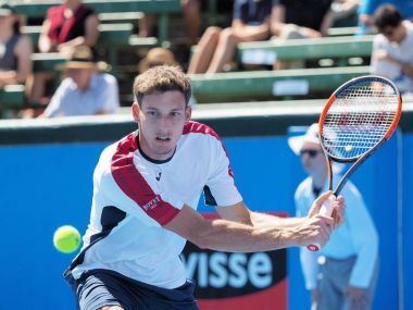 Melbourne, Avustralya - 9 Ocak 2018: Tenisçi Pablo Carreño Busta Avustralya Açık'Kooyong klasik sergi turnuva için hazırlanıyor 