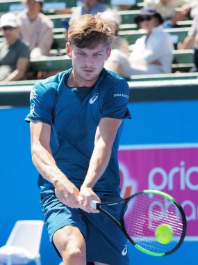 Melbourne, Avustralya - 9 Ocak 2018: Tenis oyuncusu David Goffin Avustralya Açık'Kooyong klasik sergi turnuva için hazırlanıyor 
