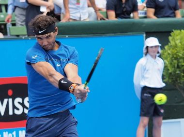 Melbourne, Avustralya - 9 Ocak 2018: Tenisçi Rafael Nadal Avustralya Açık'Kooyong klasik sergi turnuva için hazırlanıyor 