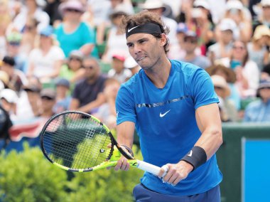 Melbourne, Avustralya - 9 Ocak 2018: Tenisçi Rafael Nadal Avustralya Açık'Kooyong klasik sergi turnuva için hazırlanıyor 