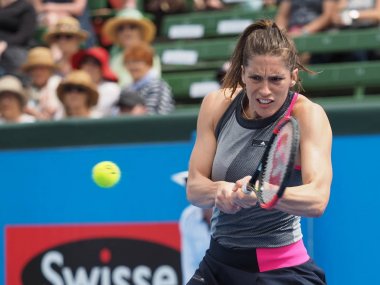Melbourne, Avustralya - 9 Ocak 2018: Tenis oyuncusu Andrea Petkoviç Avustralya Açık'Kooyong klasik sergi turnuva için hazırlanıyor 