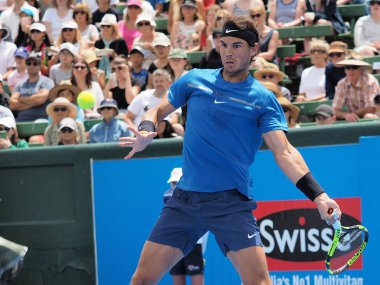 Melbourne, Avustralya - 9 Ocak 2018: Tenisçi Rafael Nadal Avustralya Açık'Kooyong klasik sergi turnuva için hazırlanıyor 