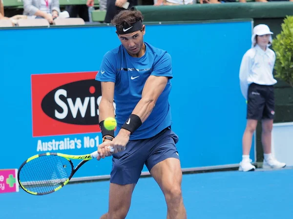 Melbourne Austrália Janeiro 2018 Jogador Tênis Rafael Nadal Prepara Para — Fotografia de Stock