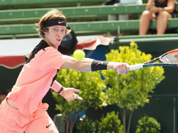 Melbourne, Australia - January 11, 2018: Tennis player Andrey Rublev preparing for the Australian Open at the Kooyong Classic Exhibition tournament 
