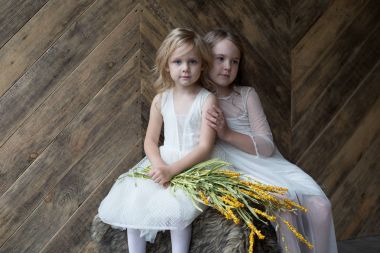 İki kız, kız, kız kardeşler, f ile fotoğraf stüdyosu modellerinde