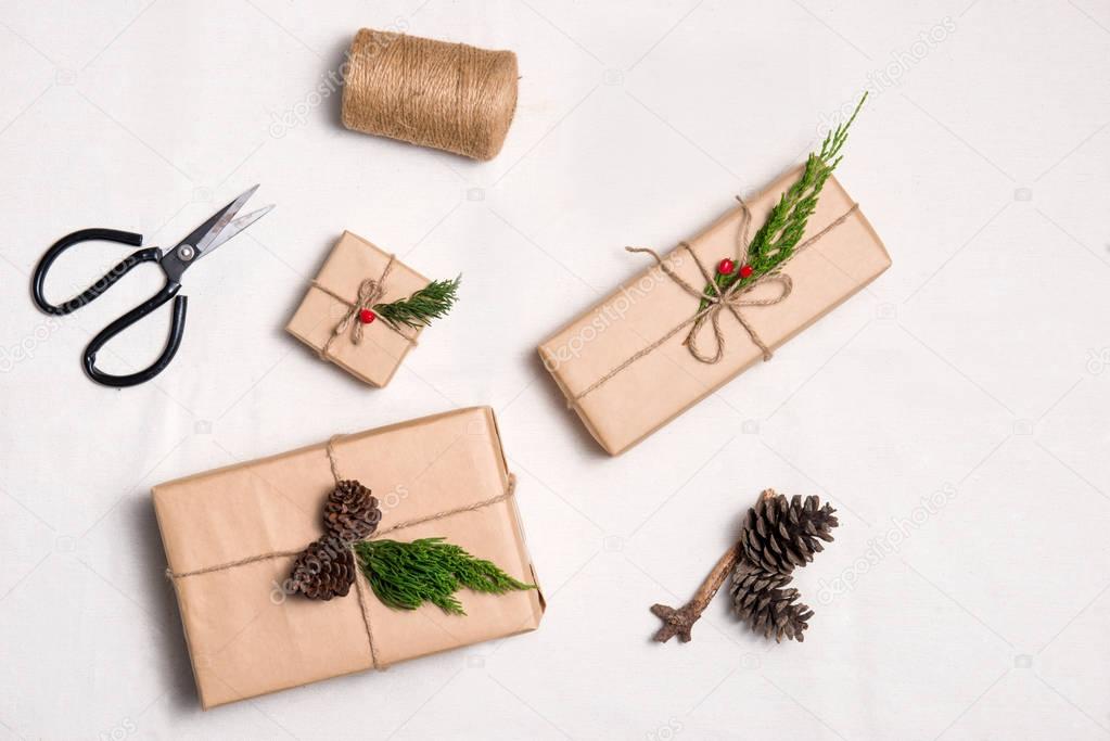 Packages wrapped in kraft paper
