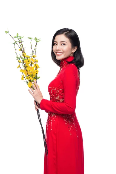 Retrato de uma bela mulher asiática em traje de festival tradicional — Fotografia de Stock