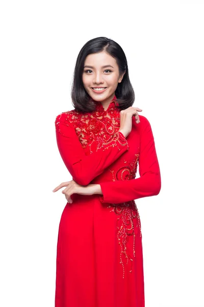Ritratto di una bella donna asiatica in costume da festa tradizionale — Foto Stock