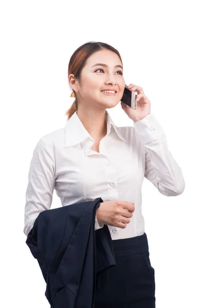 Asijské obchodní žena pomocí mobilního telefonu — Stock fotografie