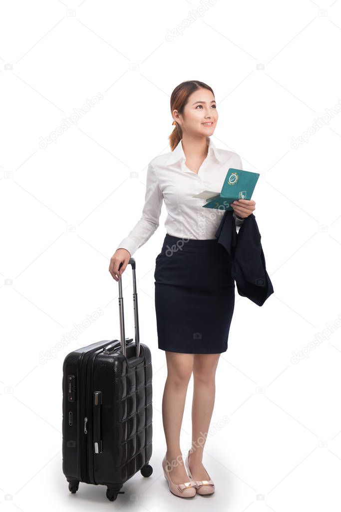 business woman traveling with suitcase 