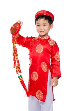 havai fişek ile heyecan verici Vietnamlı çocuk