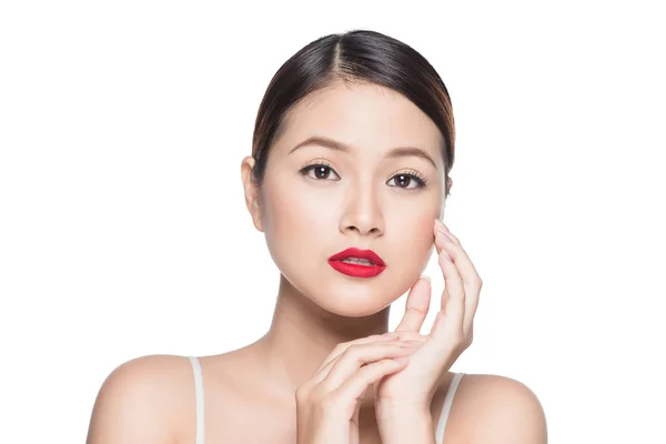 Hermosa mujer asiática con labios rojos —  Fotos de Stock
