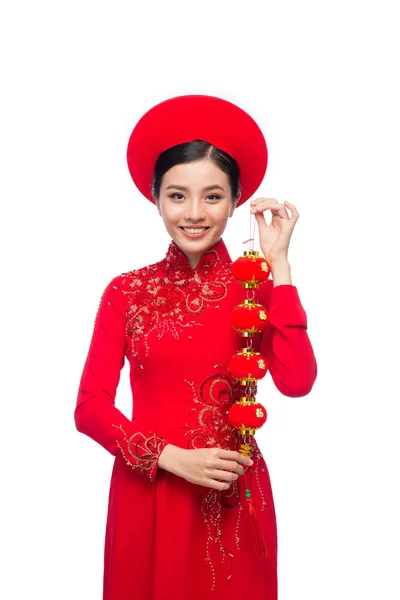 Mulher asiática em traje festival tradicional Ao Dai — Fotografia de Stock