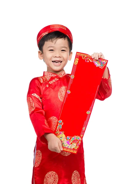 В'єтнамська-хлопчик вітаючи з його новий рік — стокове фото