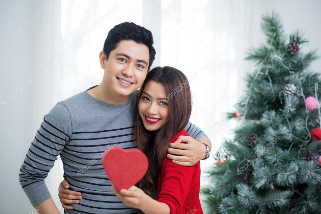 Christmas Asian Couple at home 