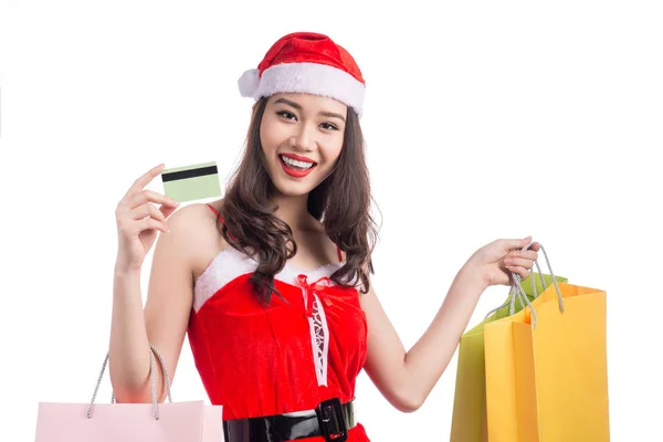 Donna che tiene borse della spesa di Natale — Foto Stock