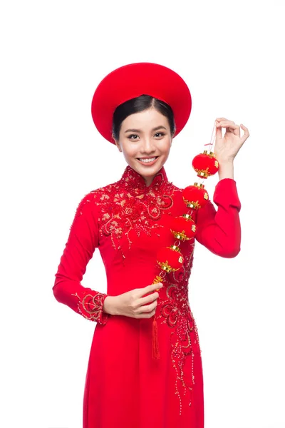 전통적인 축제 비용 아름 다운 아시아 여자의 초상화 — 스톡 사진