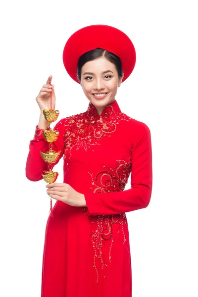 전통적인 축제 비용 아름 다운 아시아 여자의 초상화 — 스톡 사진