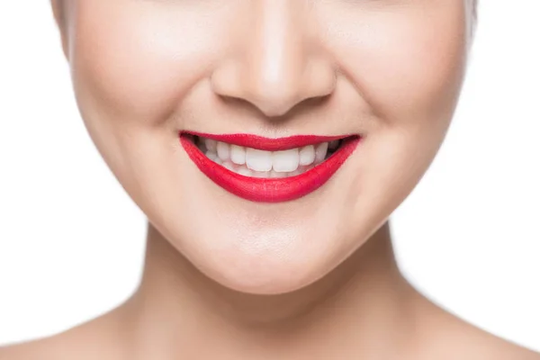 Sexy sinnliche rote Lippe, offener Mund, weiße Zähne. — Stockfoto