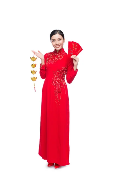 전통적인 축제 c에 아름 다운 아시아 여자의 전체 길이 — 스톡 사진