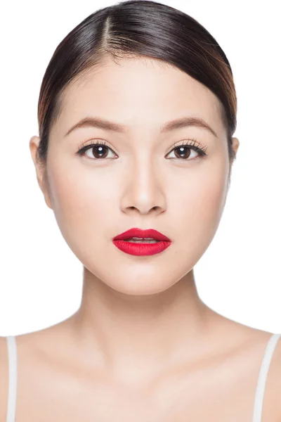 Incroyable asiatique femme portrait rétro maquillage rouge lèvres avec parfait — Photo