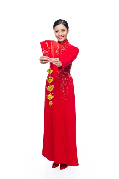 传统节日成本上美丽的亚洲女人的画像 — 图库照片
