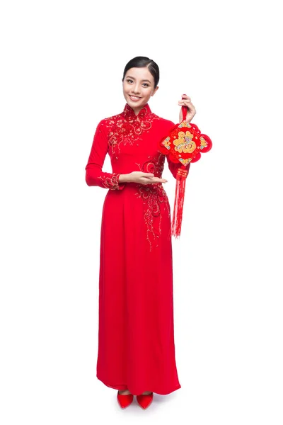 Pełnej długości piękny Asian kobiety na tradycyjny festiwal c — Zdjęcie stockowe