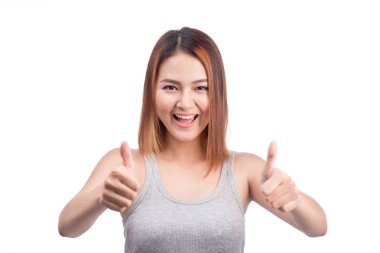 güzel kız kamera başparmak gösteren bakarak