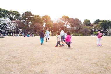 Tokyo, Japonya - 1 Nisan: Ziyaretçi Park sırasında kiraz çiçeği 