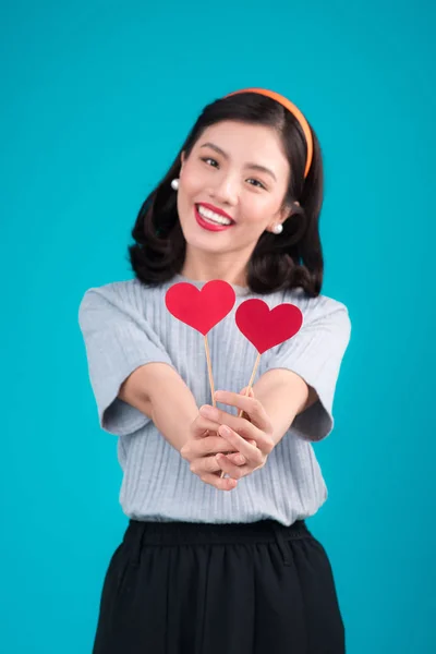 Boldog nő a szív — Stock Fotó