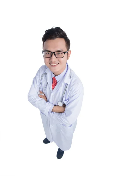 Top view of a smiling young medical doctor — Stock Photo, Image