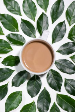 yeşil yaprakları desen fincan kahve ile