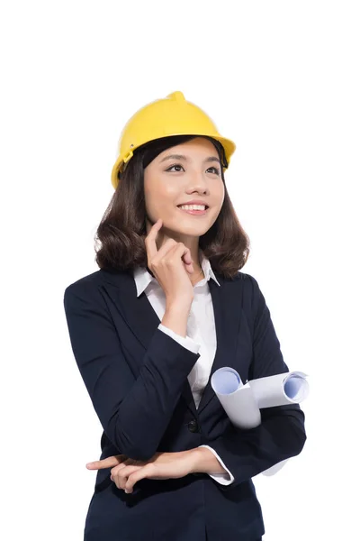 Architetto donna indossando casco — Foto Stock