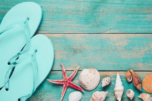 flip flop, kabukları ve deniz yıldızı 