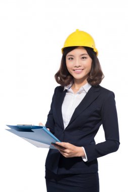 Kask içinde kadın mimar