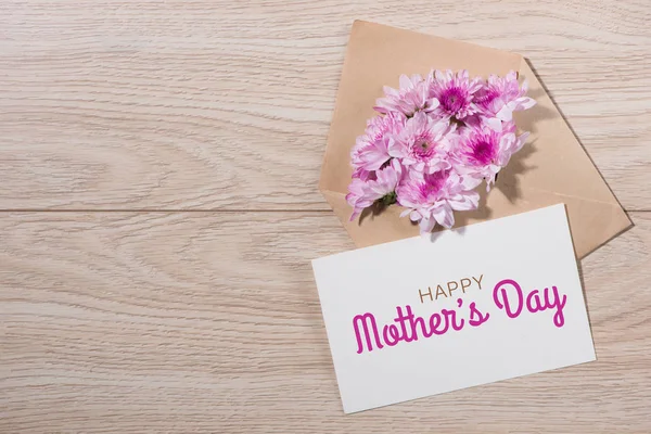 Κάρτα ημέρας μητέρων και ροζ λουλούδια — Φωτογραφία Αρχείου