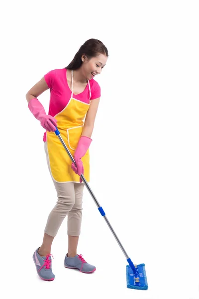 Housewife cleaning floor with mop — Stock Photo, Image